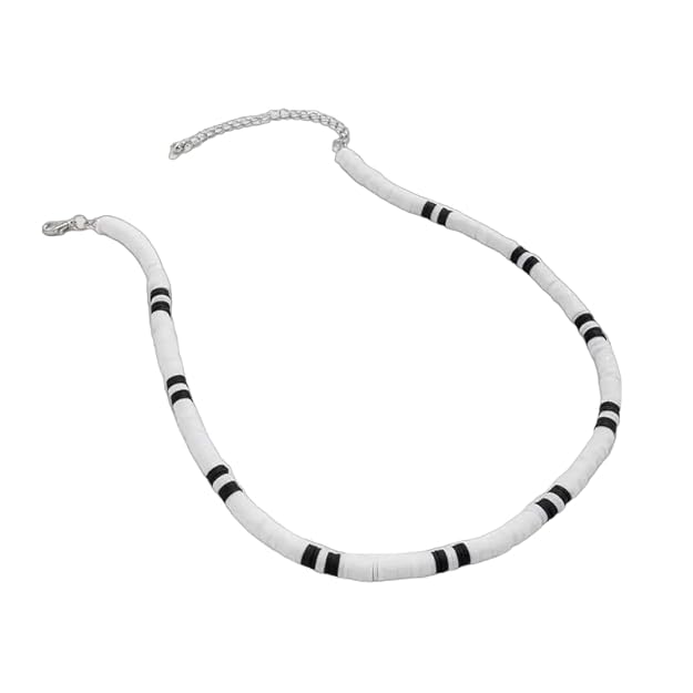 WHITE EARTHY APPEAL - Beaded Necklace - Black & White Beaded Necklace for Men & Boys (20 inch with adjustable cable chain)