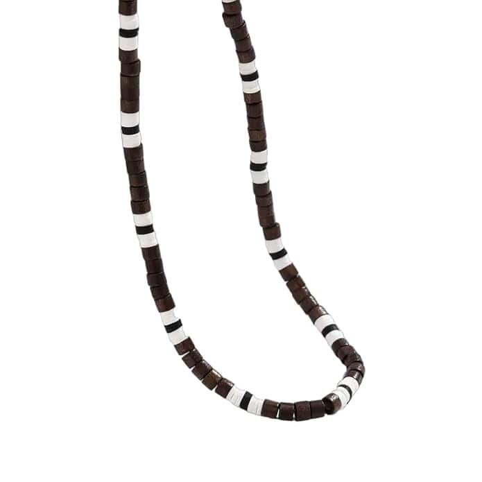 BROWN TIGER COCO - Seed Beaded Necklace - Brown and White Puka Shells - Stylish Necklace for Men and Boys (21 inches with adjustable cable chain)