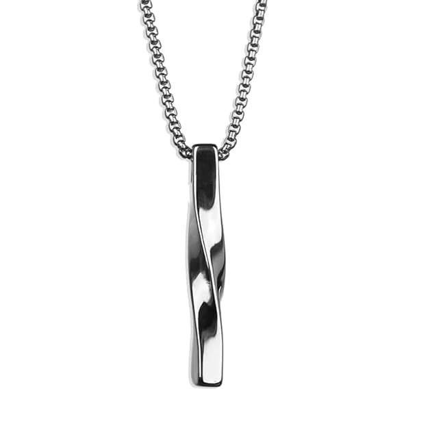 TWISTED CUBOID VERTICAL BAR - Alloy Pendant with 24inch Round Box Chain, European trending Style for Men & Boys
