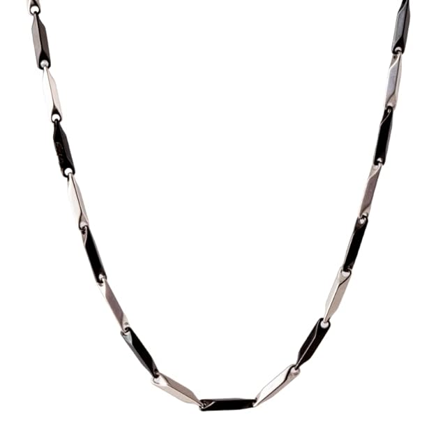 RICE CHAIN - Black Silver Tone - Pure Stainless Steel 24inch - European Trending Style for Men & Boy