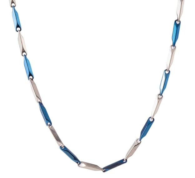 RICE CHAIN - Blue Silver Tone - Pure Stainless Steel 24inch - European Trending Style for Men & Boy