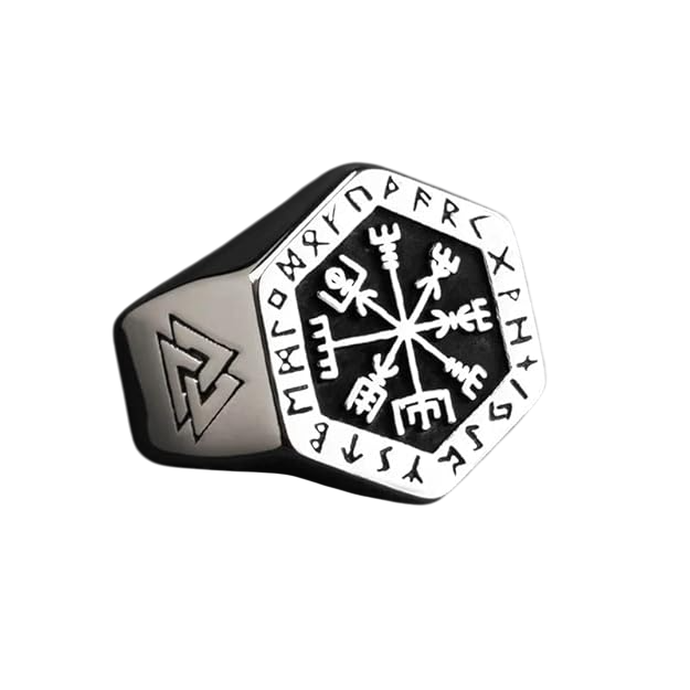 TOTEM COMPASS VIKING - Titanium Ring (Silver - Size 17-22- 24)