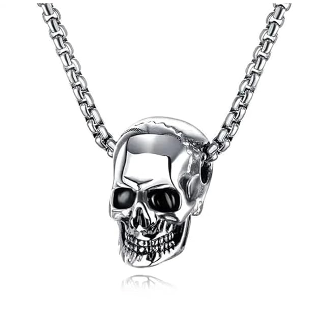 SKULL HARD (T) - Pure Titanium Steel Pendant with Stainless Steel 24inch Round Box Chain, European trending Style for Men & Boy