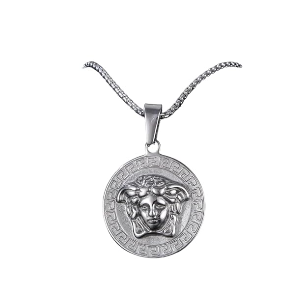 CURL QUEEN - Alloy Pendant with Pure Stainless Steel 24inch Round Box Chain, American trending Style for Men & Boy