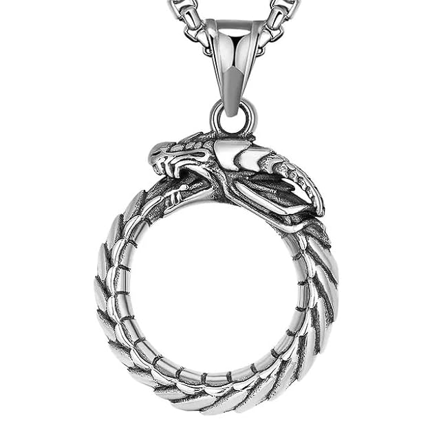 GLUTTONOUS SNAKE - Pure Titanium Steel Pendant with 24inch Round Box Chain for Men & Boys