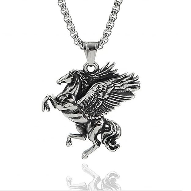 PEGASUS (T) - Pure Stainless Steel Pendant with Pure Stainless Steel 24inch Round Box Chain for Men, European trending Style for Men & Boy