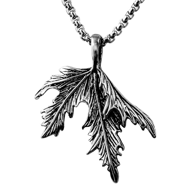 FOLDED FOLIAGE - Titanium Steel Leaf Pendant with 24inch Round Box Chain for Men & Boys