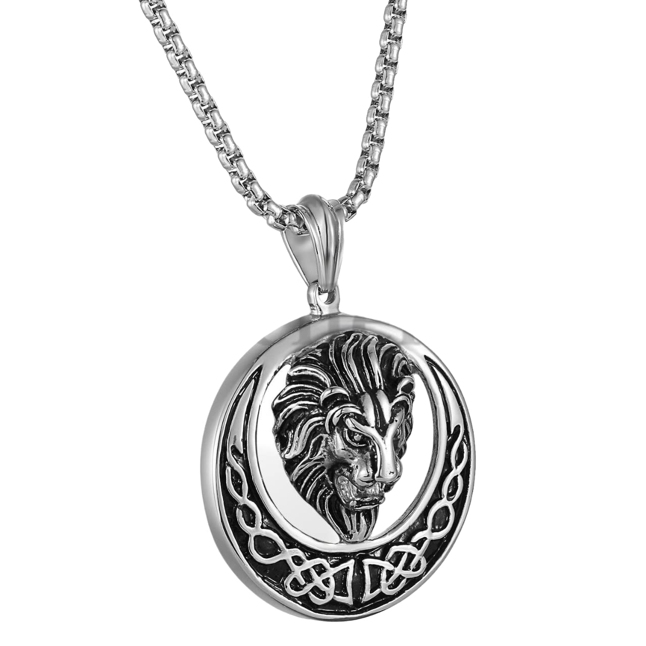 LION KINGDOM - Pure Titanium Steel Pendant with 24inch Round Box Chain for Men & Boys