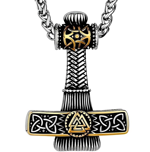 VIKING NORDIC HAMMER GOLD - Pure Titanium Steel Necklace with 24 inch Chain for Men & Boys