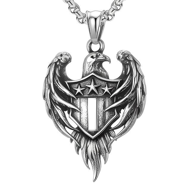 AMERICAN EAGLE PRIDE - Pure Titanium Steel The Eagle Pendant with 24inch Round Box Chain for Men & Boys