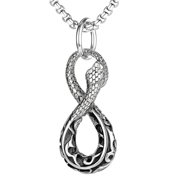 INFINITY SNAKE - Titanium Steel Snake Pendant with 24inch Round Box Chain for Men & Boys