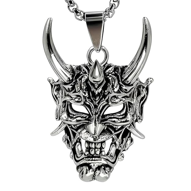 DEAMON MASK - Pure Titanium Steel Pendant with 24inch Round Box Chain for Men & Boys