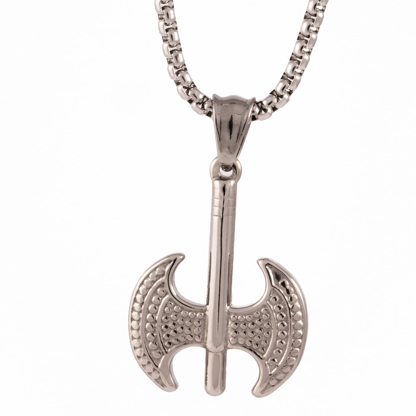 BATTLE DOUBLE AXE - Pure Titanium Steel Axe Pendant with 24inch Round Box Chain for Men & Boys