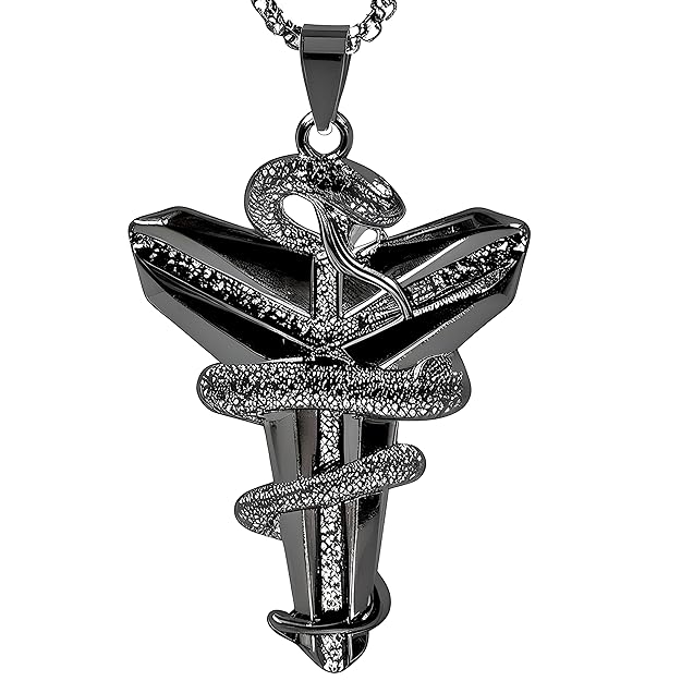 BLACK MAMBA - Pure Titanium Steel Black Mamba Pendant with 24inch Round Box Black Chain for Men & Boys