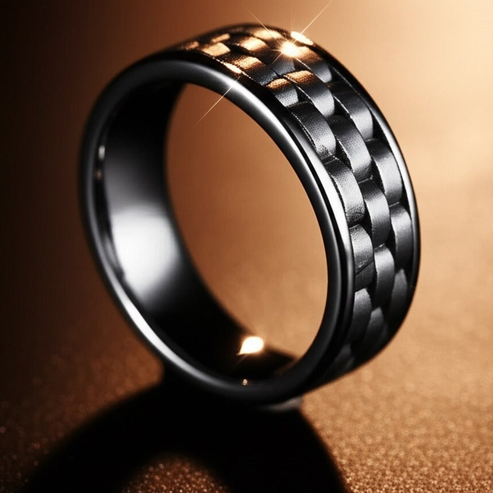 THE MEN THING Rings Royal Series - CARBON EDGE RING - Pure Stainless Steel Men’s Steel-Plated Black Ring – Statement Luxury Jewelry (Size : 19-22-24)