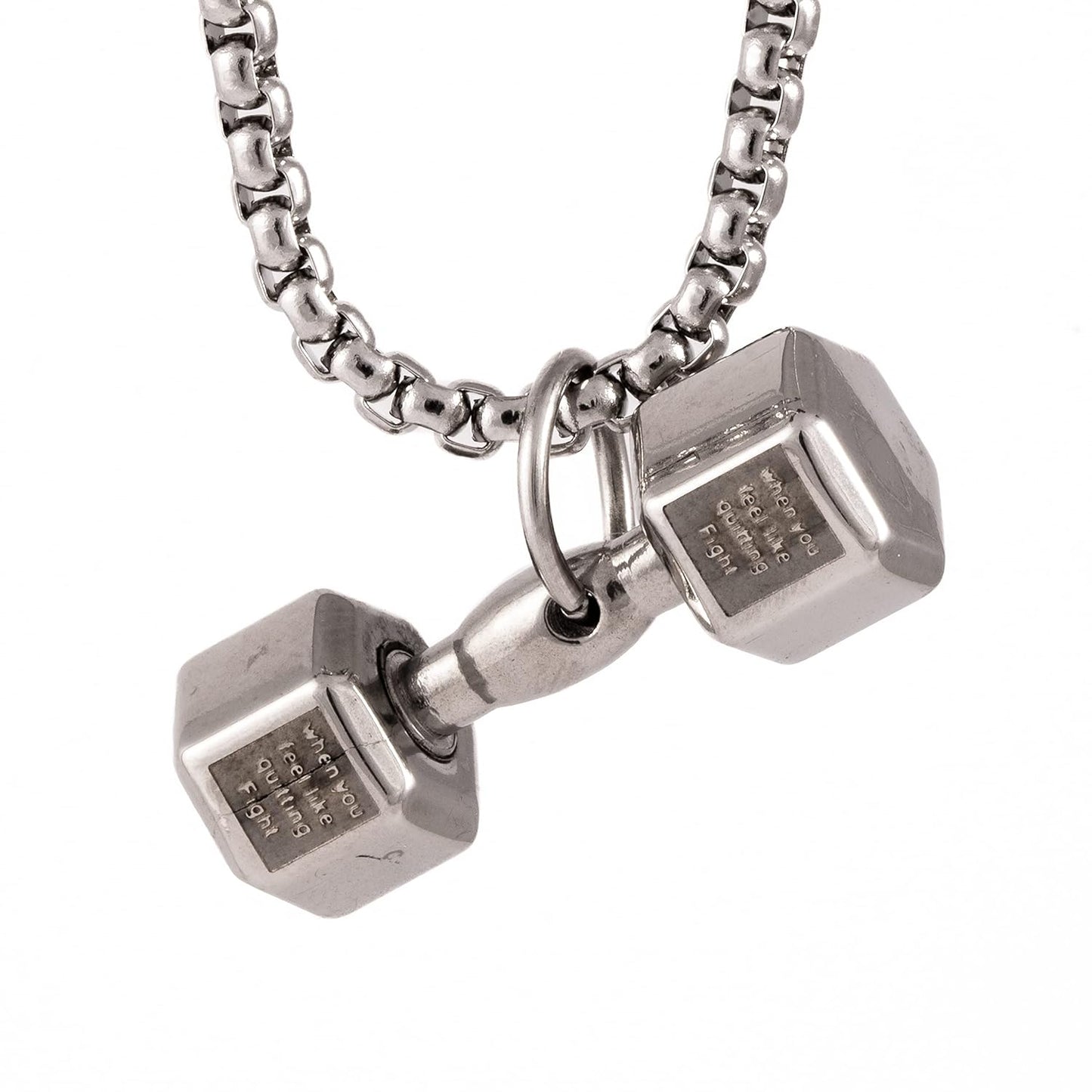 DUMBBELL PASSION - Pure Titanium Steel Pendant with 24inch Round Box Chain for Men & Boys