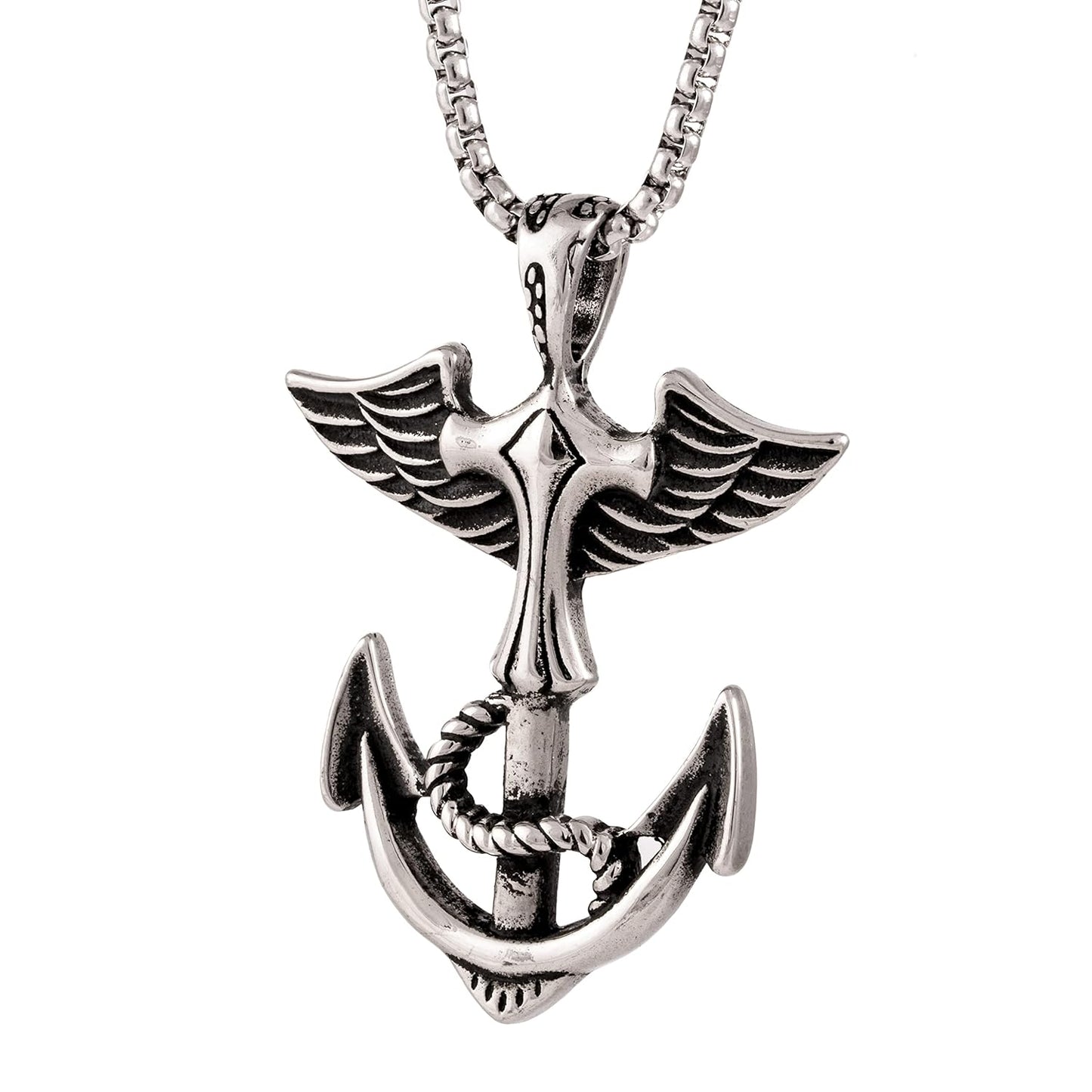 ANCHOR OF LIFE - Pure Titanium Steel Pendant with 24inch Round Box Chain for Men & Boys
