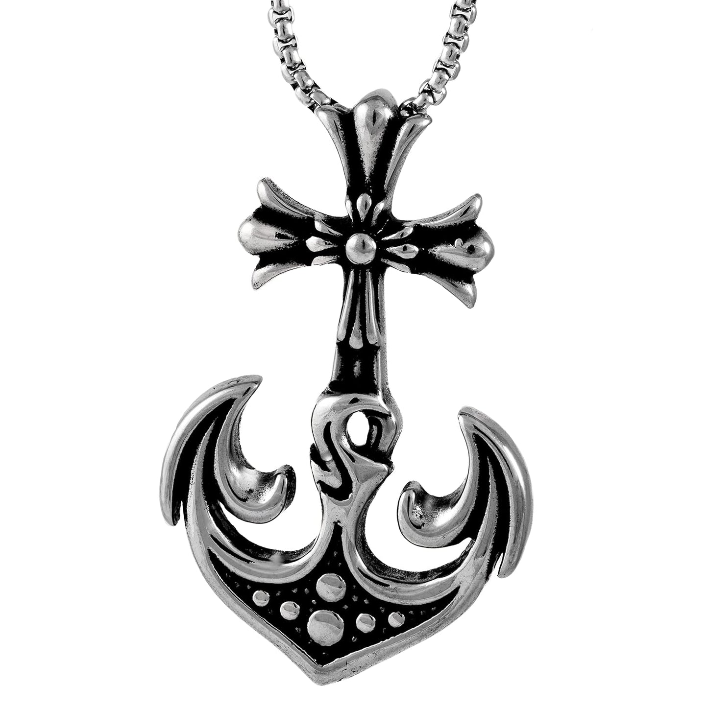 KUNGS ANCHOR - Pure Titanium Steel Anchor Pendant with 24inch Round Box Chain for Men & Boys