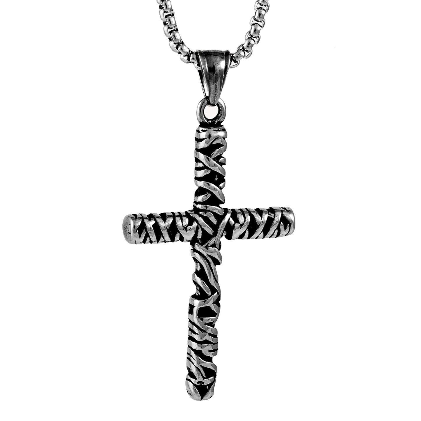 FAITH CROSS - Pure Titanium Steel Cross Pendant with 24inch Round Box Chain for Men & Boys