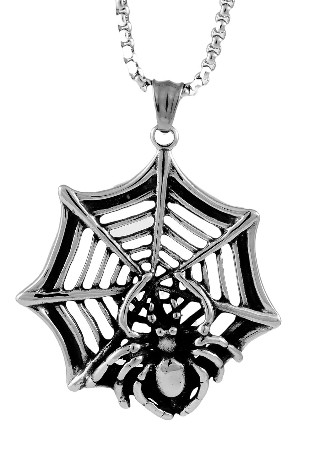 SPIDER NET - Pure Titanium Steel Pendant with 24inch Round Box Chain for Men & Boys