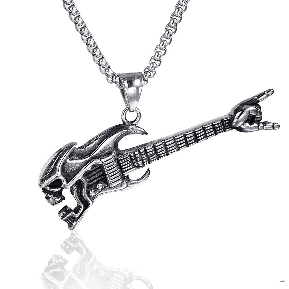 DEAD GUITAR - Pure Titanium Steel Pendant with 24inch Round Box Chain for Men & Boys