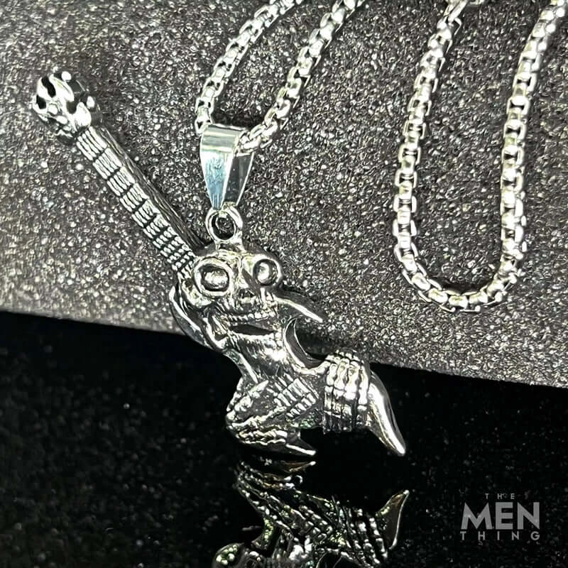 THE MEN THING Alloy Pendant with Chain ROCKER - Alloy Pendant with Pure Stainless Steel 24inch Chain for Men, European trending Style - Round Box Chain for Men & Boy