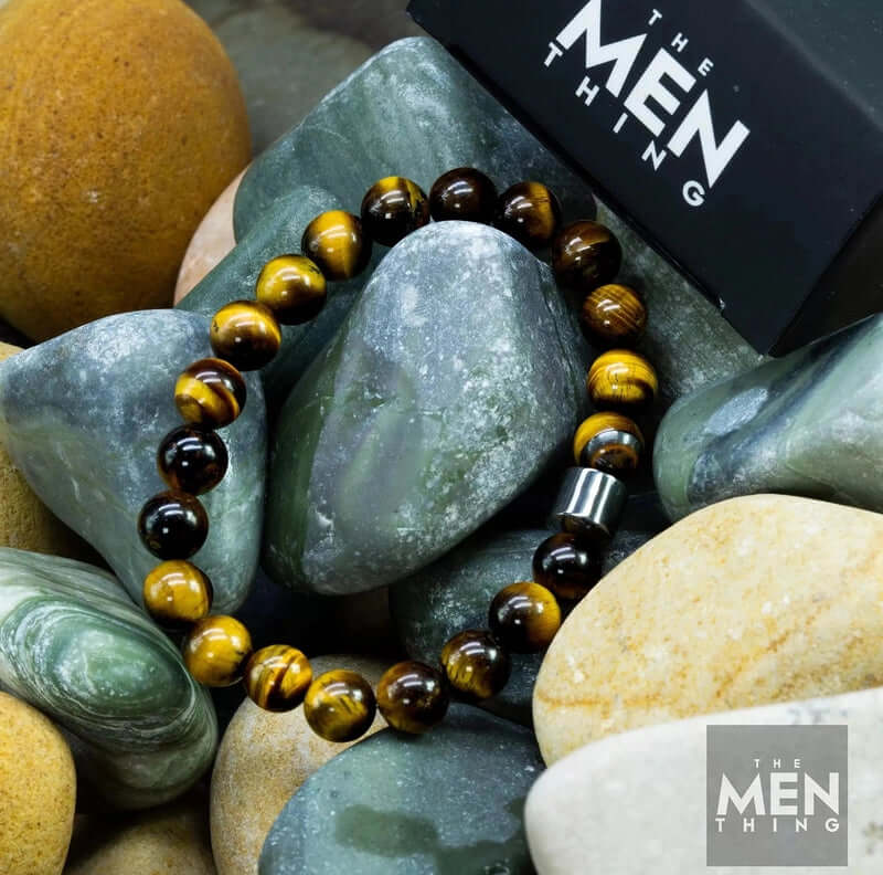 THE MEN THING Bead Bracelet AZURITE ATMOSPHERE - Beads Bracelet with Natural Stone - 7 inch Stretch Bracelet