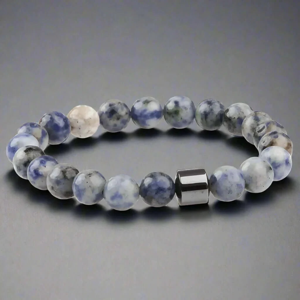 THE MEN THING Bead Bracelet AZURITE BLUE LAGOON - Beads Bracelet with Natural Stone - 7 inch Stretch Bracelet