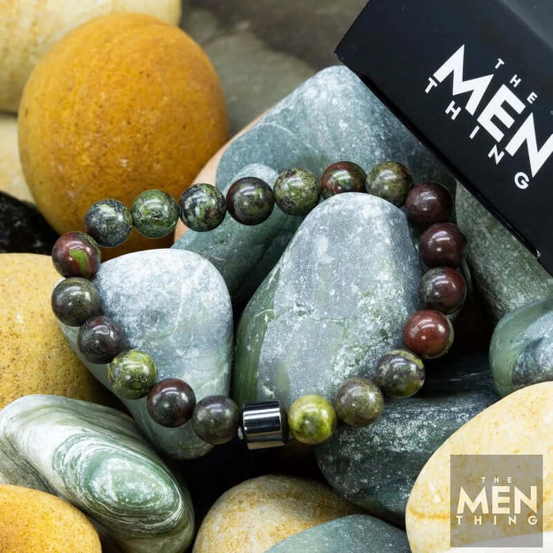 THE MEN THING Bead Bracelet AZURITE BROWN - Beads Bracelet with Natural Stone - 7 inch Stretch Bracelet
