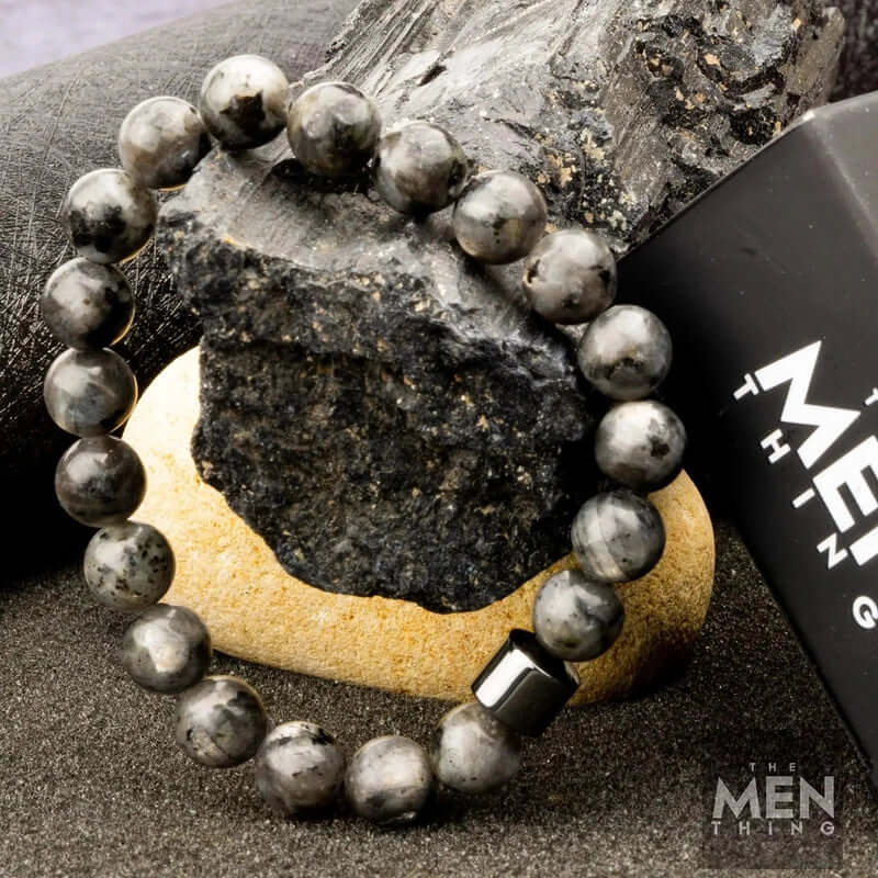 THE MEN THING Bead Bracelet AZURITE DARK NIGHT - Beads Bracelet with Natural Stone - 7 inch Stretch Bracelet