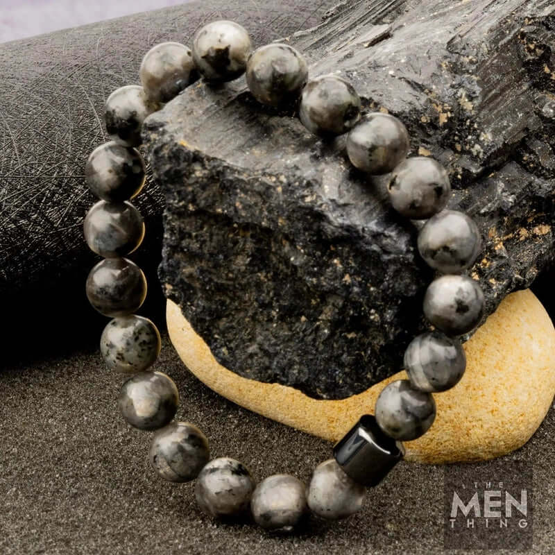 THE MEN THING Bead Bracelet AZURITE DARK NIGHT - Beads Bracelet with Natural Stone - 7 inch Stretch Bracelet