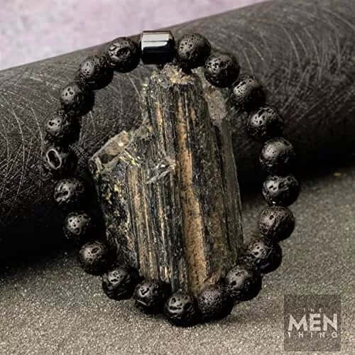 THE MEN THING Bead Bracelet AZURITE DARKNIGHT - Lava Stone Beads Bracelet with Natural Stone - 7 inch Stretch Bracelet