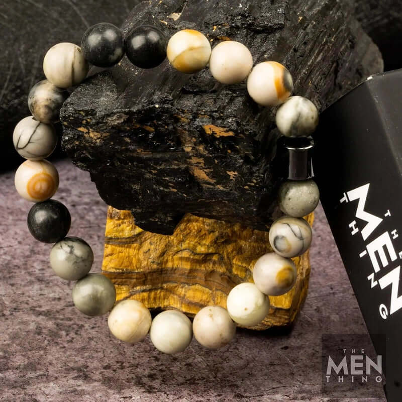 THE MEN THING Bead Bracelet AZURITE GALAXY - Beads Bracelet with Natural Stone - 7 inch Stretch Bracelet