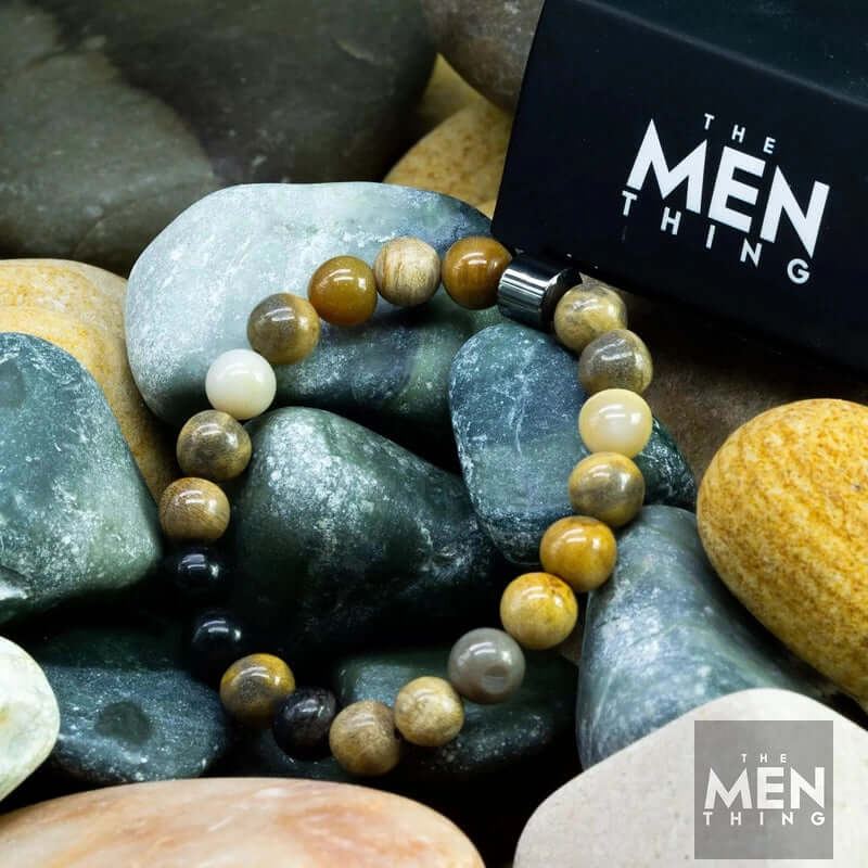 THE MEN THING Bead Bracelet AZURITE MARBLE - Beads Bracelet with Natural Stone - 7 inch Stretch Bracelet