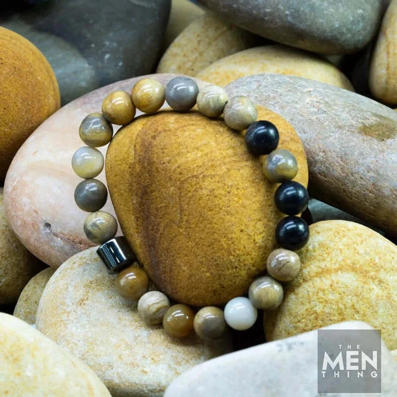 THE MEN THING Bead Bracelet AZURITE MARBLE - Beads Bracelet with Natural Stone - 7 inch Stretch Bracelet