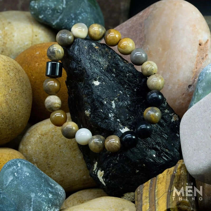 THE MEN THING Bead Bracelet AZURITE MARBLE - Beads Bracelet with Natural Stone - 7 inch Stretch Bracelet