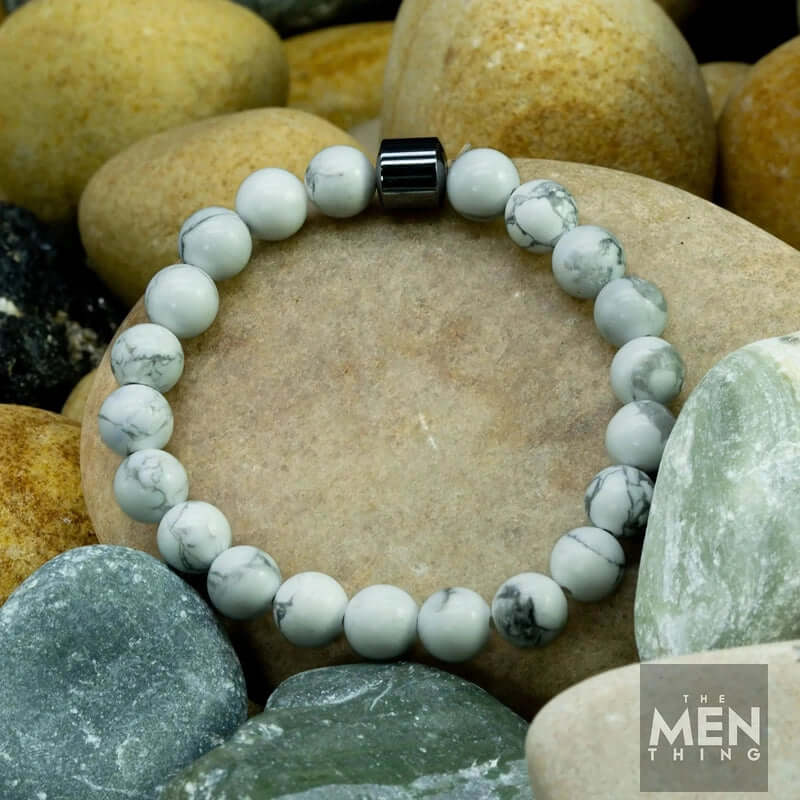 THE MEN THING Bead Bracelet AZURITE MOONLIGHT LUSTRE - Natural Beads Bracelet for Men - Become Money Magnet - Howlite Natural Stone Colorful 7 Chakra Energy Stretch Bracelet (7inch)