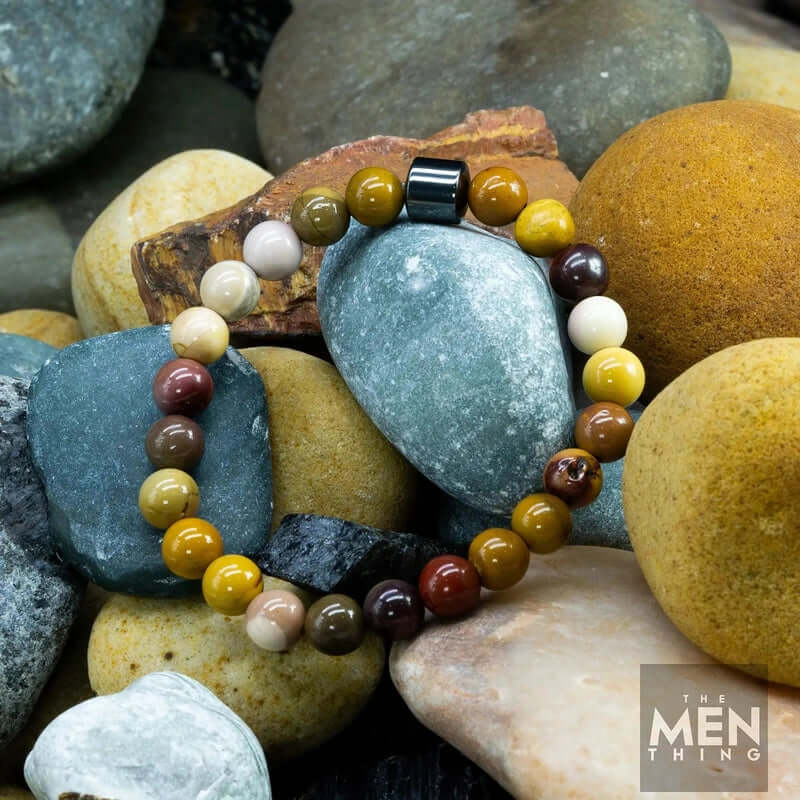 THE MEN THING Bead Bracelet AZURITE POLYCHROMATIC - Beads Bracelet with Natural Stone - 7 inch Stretch Bracelet