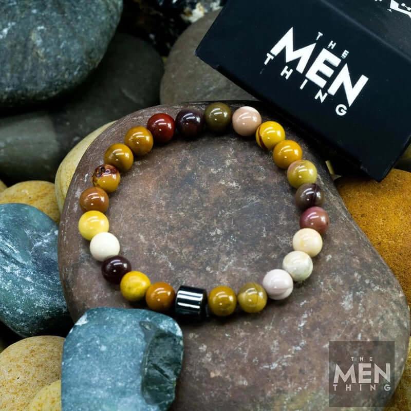 THE MEN THING Bead Bracelet AZURITE POLYCHROMATIC - Beads Bracelet with Natural Stone - 7 inch Stretch Bracelet