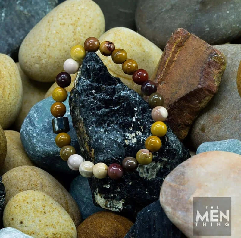 THE MEN THING Bead Bracelet AZURITE POLYCHROMATIC - Beads Bracelet with Natural Stone - 7 inch Stretch Bracelet