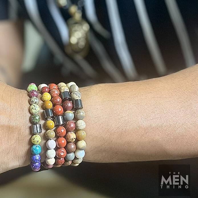 THE MEN THING Bead Bracelet AZURITE POLYCHROMATIC - Beads Bracelet with Natural Stone - 7 inch Stretch Bracelet