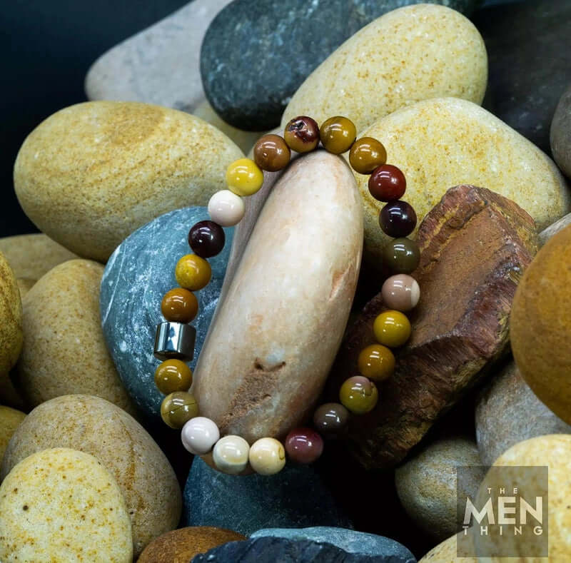 THE MEN THING Bead Bracelet AZURITE POLYCHROMATIC - Beads Bracelet with Natural Stone - 7 inch Stretch Bracelet