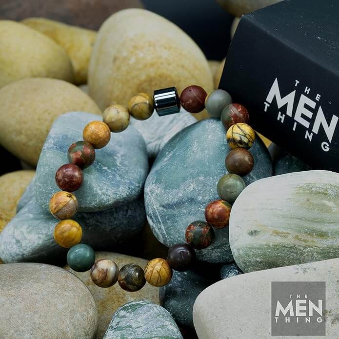 THE MEN THING Bead Bracelet AZURITE RAINBOW - Beads Bracelet with Natural Stone - 7 inch Stretch Bracelet