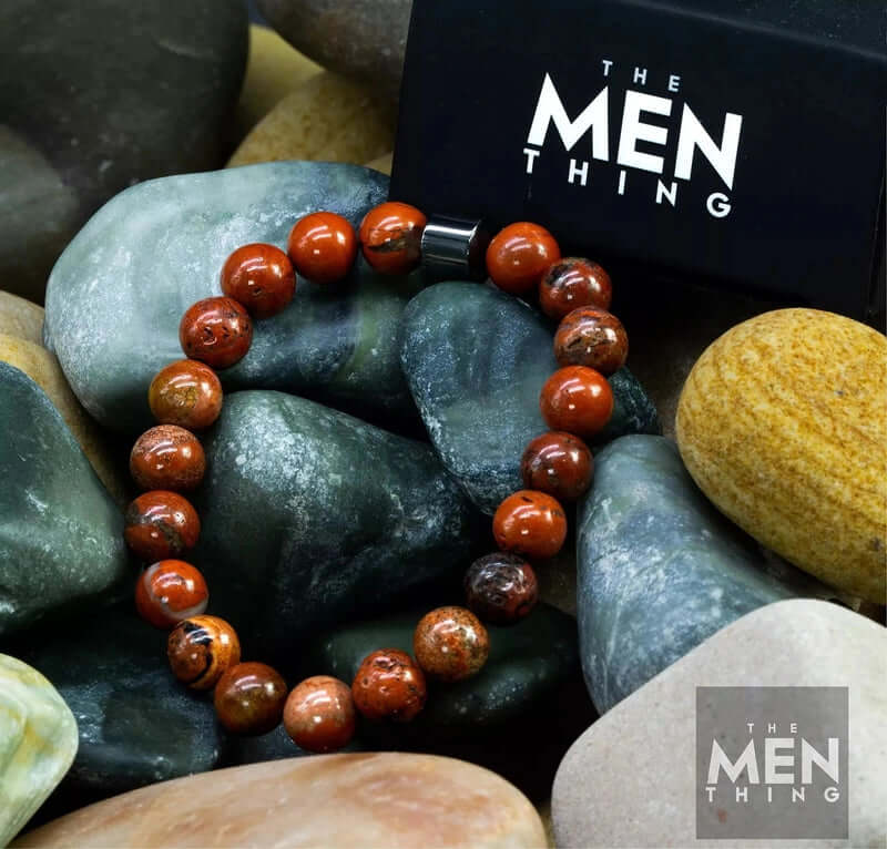 THE MEN THING Bead Bracelet AZURITE VOLCANIC - Beads Bracelet with Natural Stone - 7 inch Stretch Bracelet
