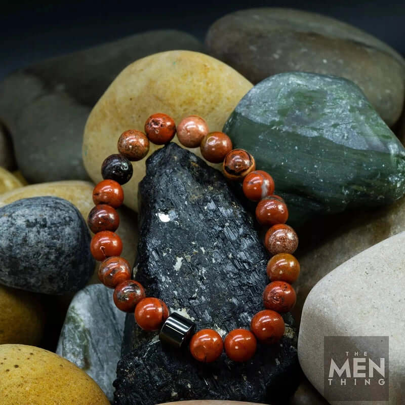 THE MEN THING Bead Bracelet AZURITE VOLCANIC - Beads Bracelet with Natural Stone - 7 inch Stretch Bracelet
