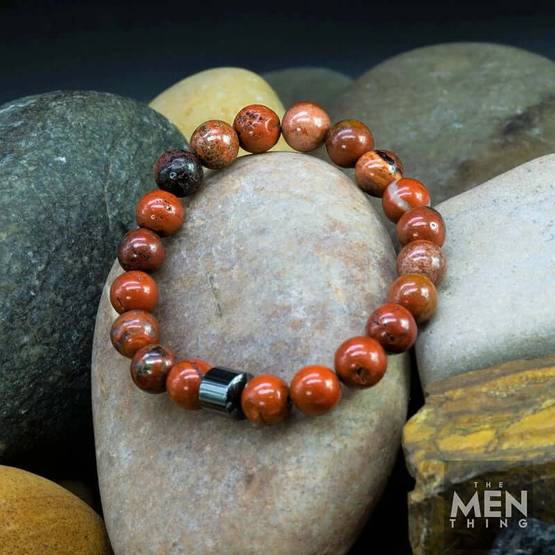THE MEN THING Bead Bracelet AZURITE VOLCANIC - Beads Bracelet with Natural Stone - 7 inch Stretch Bracelet