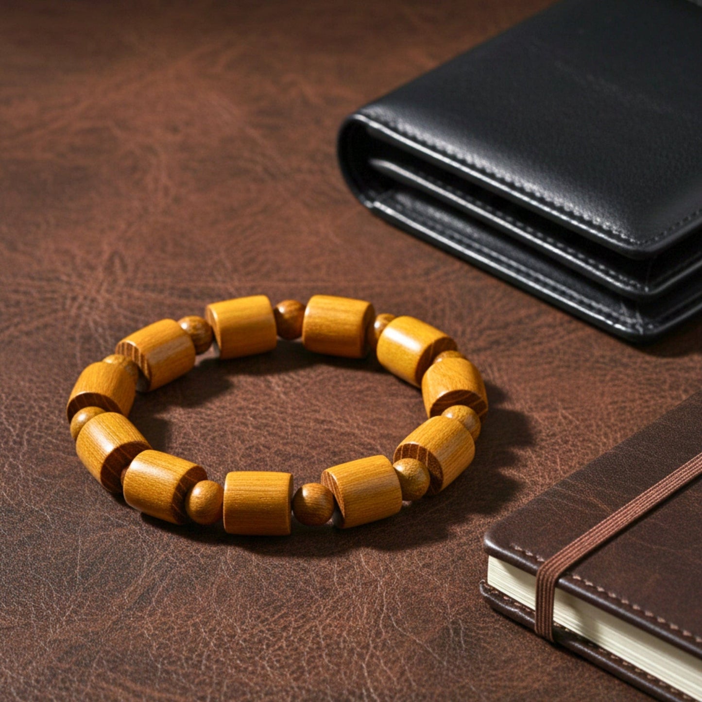 THE MEN THING Bead Bracelet BAREOAK - 13mm Wooden Beads Bracelet with Natural Stone - Adjustable Bracelet