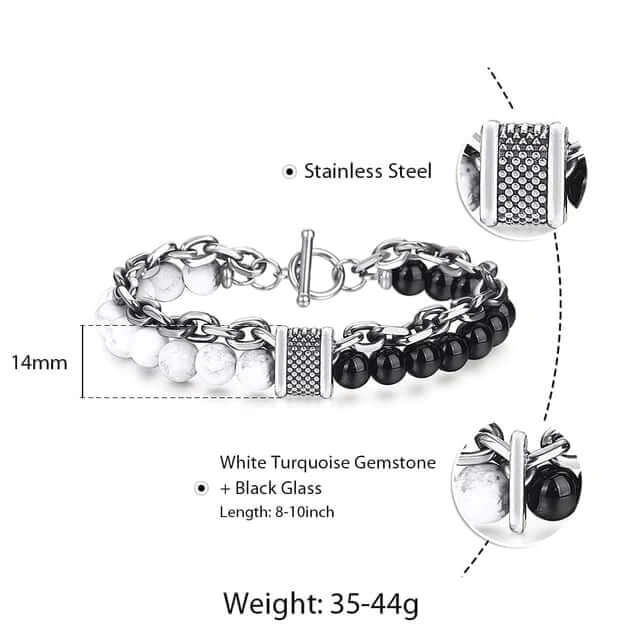 THE MEN THING Bead Bracelet BEADFUSION WHITE - Natural Beads Bracelet for Men - Become Money Magnet - Natural Volcanic Stone Colorful 7 Chakra Energy Stretch Bracelet (8inch)