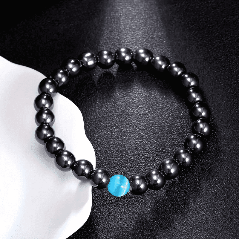 THE MEN THING Bead Bracelet COBALT BLUE - Beads Bracelet with Natural Stone - "7" inch Stretch Bracelet for Men & Boys