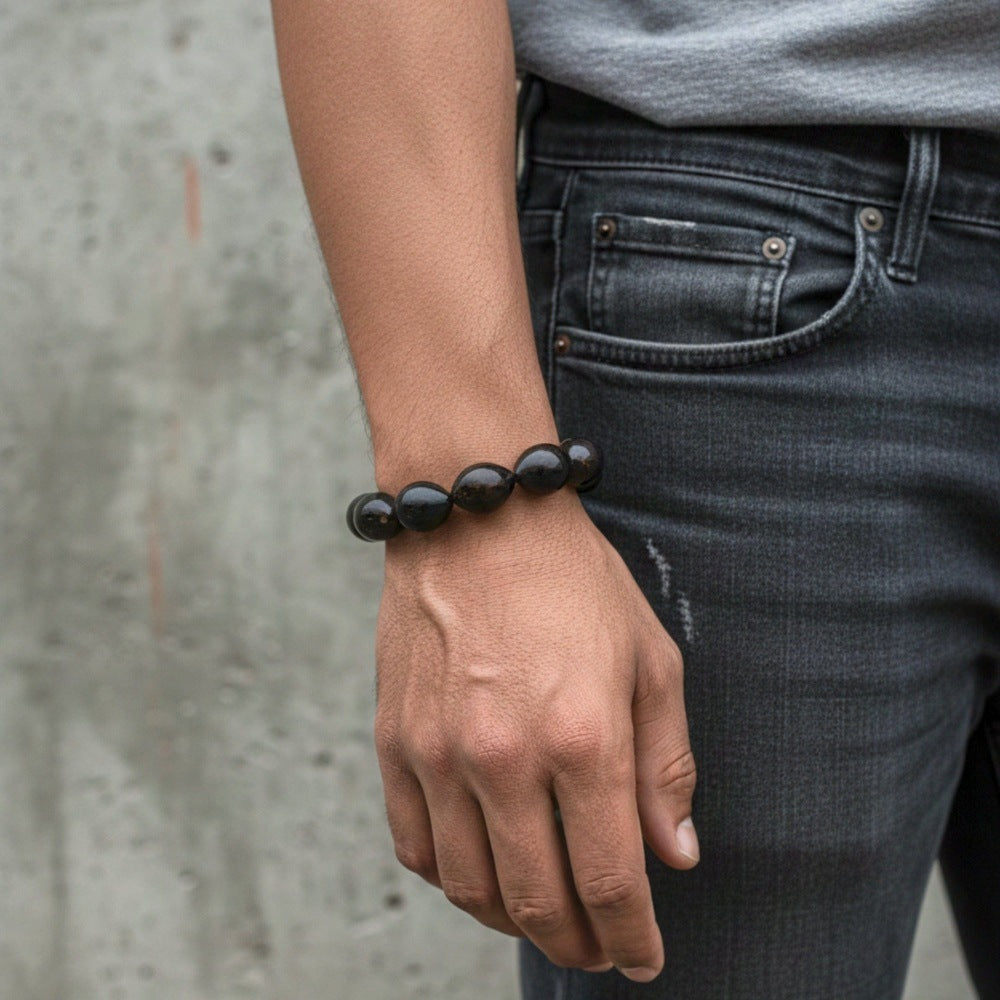 THE MEN THING Bead Bracelet COCOSOUL - 17mm Wooden Beads Bracelet with Natural Stone - Adjustable Bracelet
